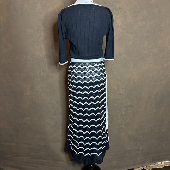 Giorgio Grati Italy Black White Knit Dress Size 46 Scallop Hem $1200 Tag NWT - Picture 6 of 12